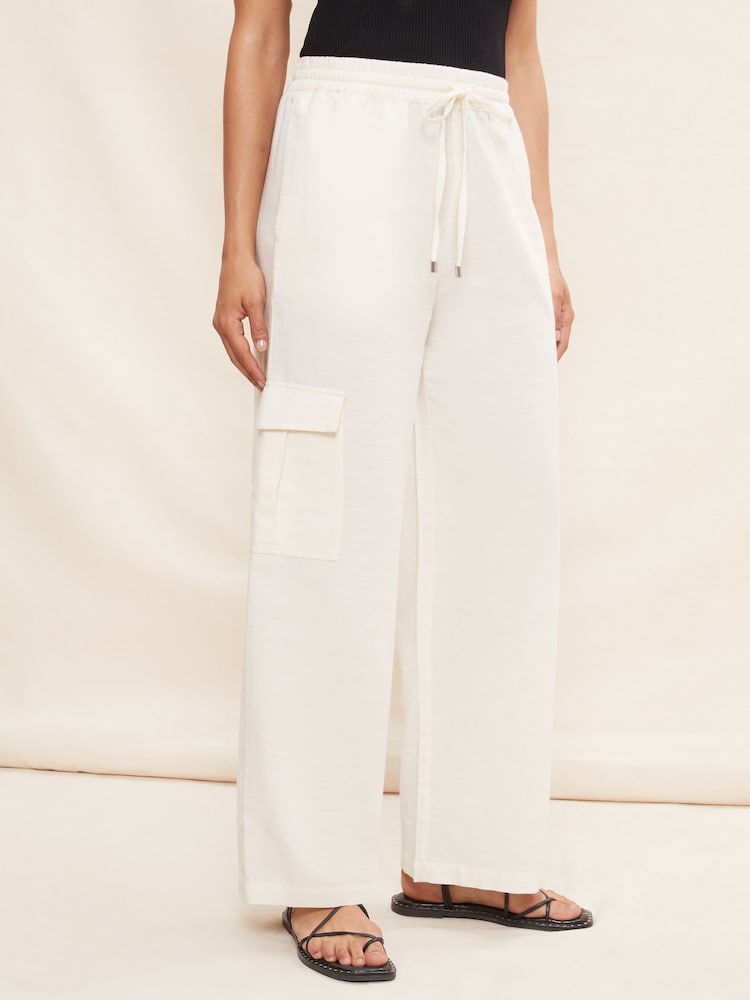 Friends Like These White Linen Look Cargo Pocket Wide Leg Trousers - Image 2 of 4 Friends Like These White Linen Look Cargo Pocket Wide Leg Trousers - Image 2 of 4