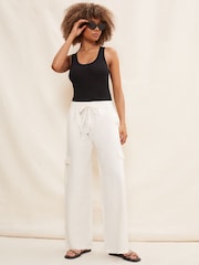 Friends Like These White Linen Look Cargo Pocket Wide Leg Trousers - Image 3 of 4