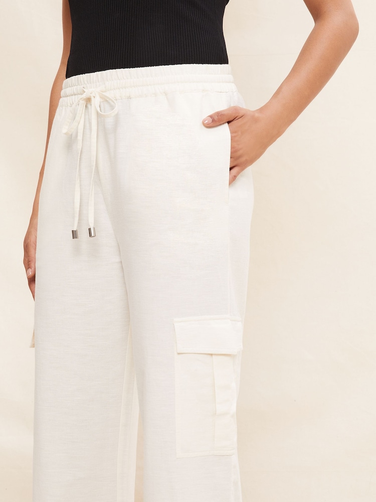 Friends Like These White Linen Look Cargo Pocket Wide Leg Trousers - Image 4 of 4 Friends Like These White Linen Look Cargo Pocket Wide Leg Trousers - Image 4 of 4