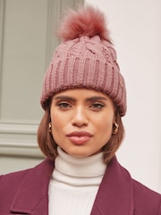 Lipsy Pink Cosy Cable Bobble Hat - Image 1 of 4