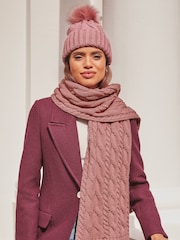 Lipsy Pink Cosy Cable Bobble Hat - Image 2 of 4