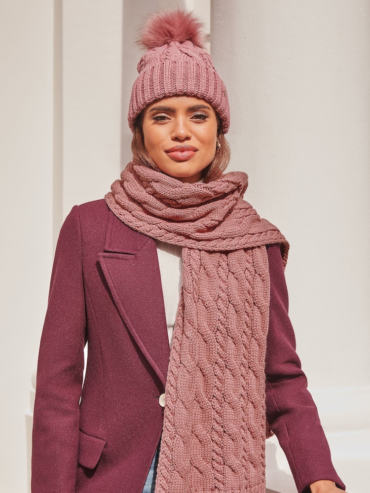 Lipsy Pink Cosy Cable Bobble Hat - Image 2 of 4