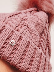 Lipsy Pink Cosy Cable Bobble Hat - Image 3 of 4