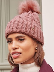 Lipsy Pink Cosy Cable Bobble Hat - Image 4 of 4