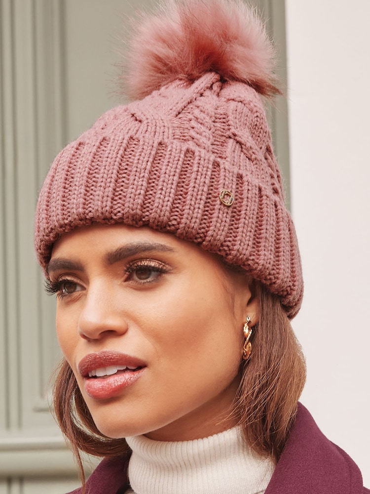 Lipsy Pink Cosy Cable Bobble Hat - Image 4 of 4