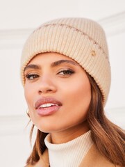 Lipsy Cream Super Soft Contrast Beanie Hat - Image 3 of 4