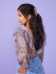 ONLY Blue V Neck Ruffle Blouse - Image 2 of 3