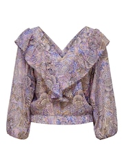 ONLY Blue V Neck Ruffle Blouse - Image 3 of 3