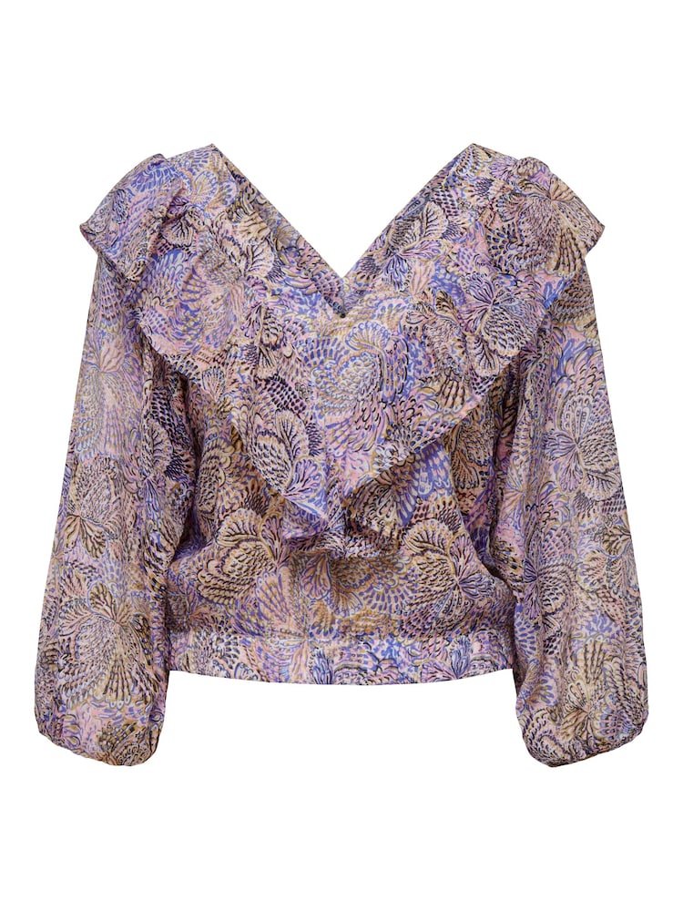 ONLY Blue V Neck Ruffle Blouse - Image 3 of 3