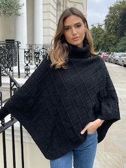 Lipsy Black Cosy Cable Knit Roll Neck Poncho - Image 1 of 4