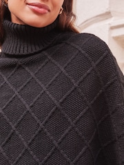 Lipsy Black Cosy Cable Knit Roll Neck Poncho - Image 4 of 4