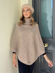 Lipsy Camel Cosy Cable Knit Roll Neck Poncho - Image 1 of 2