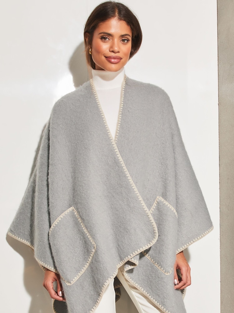 Grau - Lipsy Weiches, kuscheliges Cape mit aufgesetzten Taschen und Steppstich - Bild 1 von 5