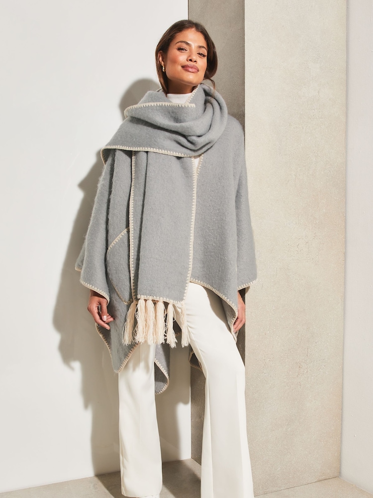 Grau - Lipsy Weiches, kuscheliges Cape mit aufgesetzten Taschen und Steppstich - Bild 2 von 5