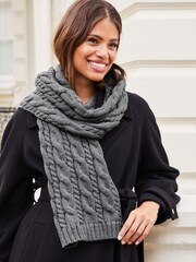 Lipsy Dark Grey Cosy Oversize Cable Knit Scarf - Image 1 of 3