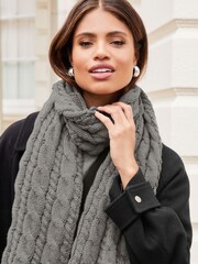 Lipsy Dark Grey Cosy Oversize Cable Knit Scarf - Image 2 of 3