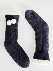 Lipsy Navy Blue Chunky Cosy Cable Knitted Slipper Socks - Image 4 of 5