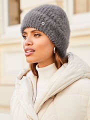 Серый - Ультрамягкая шапка-бини с кружевной отделкой Lipsy - Изображение 1 из 4