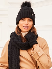 Lipsy Black 1 Cosy Cable Bobble Hat - Image 1 of 4