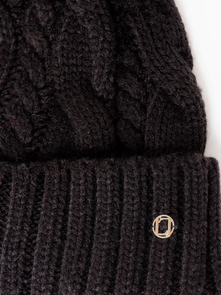 Lipsy Black 1 Cosy Cable Bobble Hat - Image 4 of 4 Lipsy Black 1 Cosy Cable Bobble Hat - Image 4 of 4