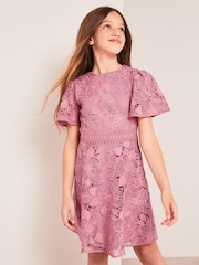 Lipsy Rose Pink Flutter Sleeve Lace Occasion Dress - Image 4 of 4