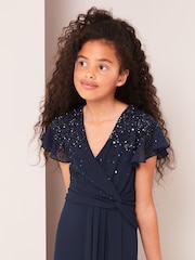 Lipsy Navy Embellished Flutter Sleeve Occasion Maxi Dress - Teen - Image 4 of 4