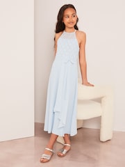 Lipsy Light Blue Strap Maxi Pearl Occasion Dress (7-16yrs) - Image 1 of 4