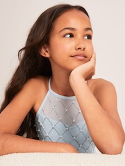 Lipsy Light Blue Strap Maxi Pearl Occasion Dress (7-16yrs) - Image 4 of 4