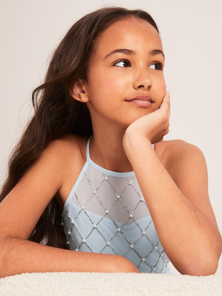 Lipsy Light Blue Strap Maxi Pearl Occasion Dress (7-16yrs) - Image 4 of 4