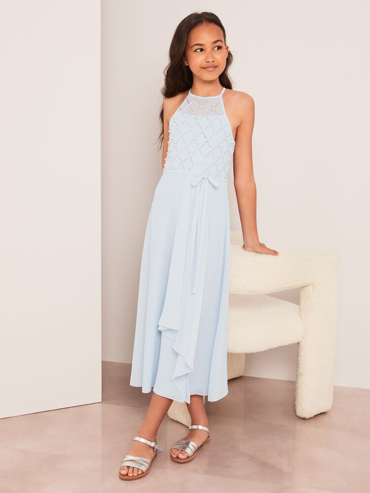Lipsy Light Blue Strap Maxi Pearl Occasion Dress (7-16yrs) - Image 5 of 5