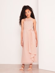 Lipsy Pink Strap Maxi Pearl Occasion Dress (7-16yrs) - Image 1 of 4