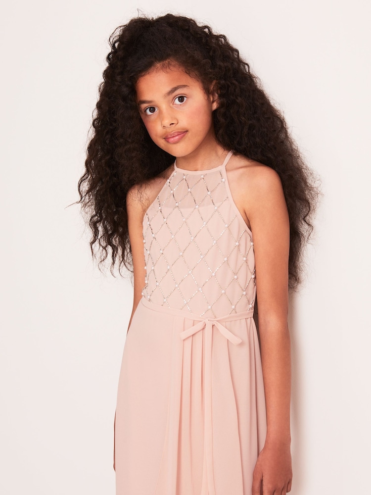 Lipsy Pink Strap Maxi Pearl Occasion Dress (7-16yrs) - Image 2 of 4