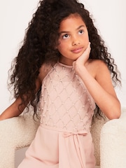 Lipsy Pink Strap Maxi Pearl Occasion Dress (7-16yrs) - Image 4 of 4