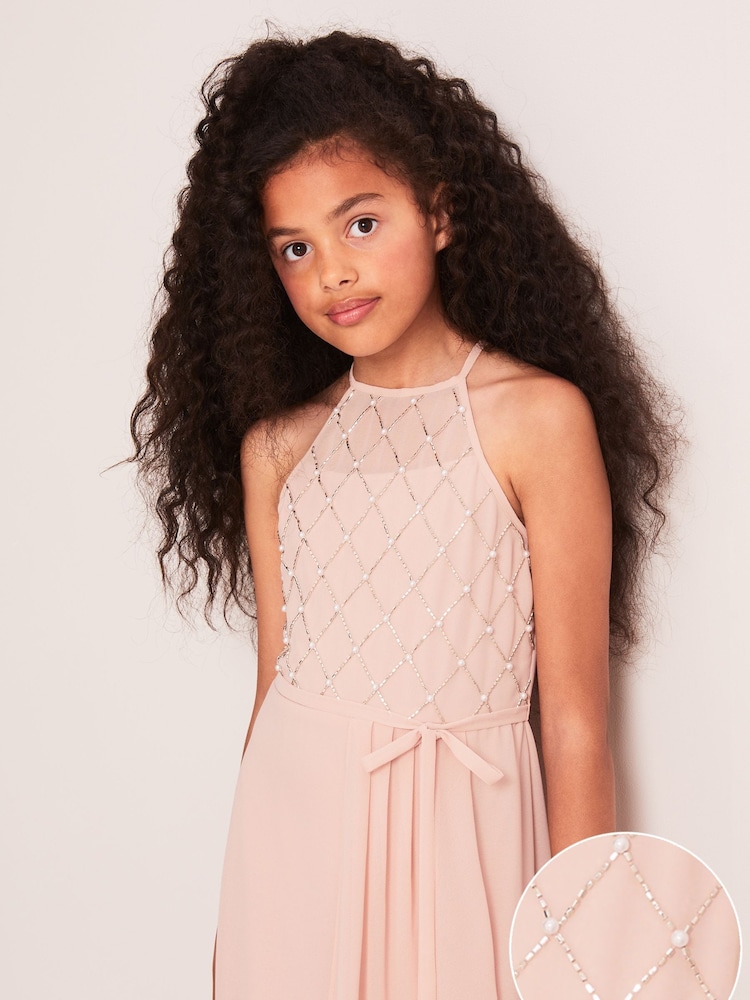 Pink - Lipsy Maxikleid für besondere Anlässe mit Perlen und Gürtel (7—16 J.) - Bild 5 von 5