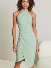 Lipsy Green Halter Neck Asymmetric Bodycon Dress - Image 1 of 4