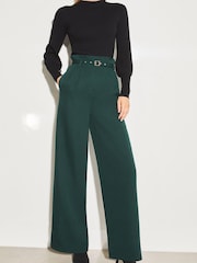 Lipsy Teal Green Paperbag Wide Leg Belted Tailored Trousers - Image 1 of 4