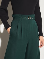 Lipsy Teal Green Paperbag Wide Leg Belted Tailored Trousers - Image 4 of 4