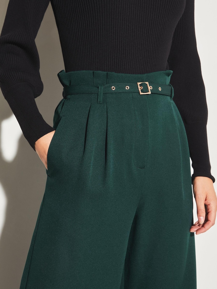 Lipsy Teal Green Paperbag Wide Leg Belted Tailored Trousers - Image 4 of 4