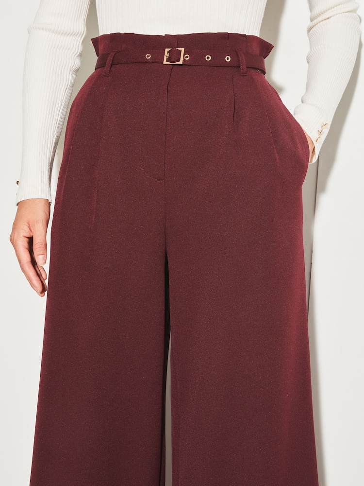 Lipsy Berry Red Paperbag Wide Leg Belted Tailored Trousers - Image 5 of 5
