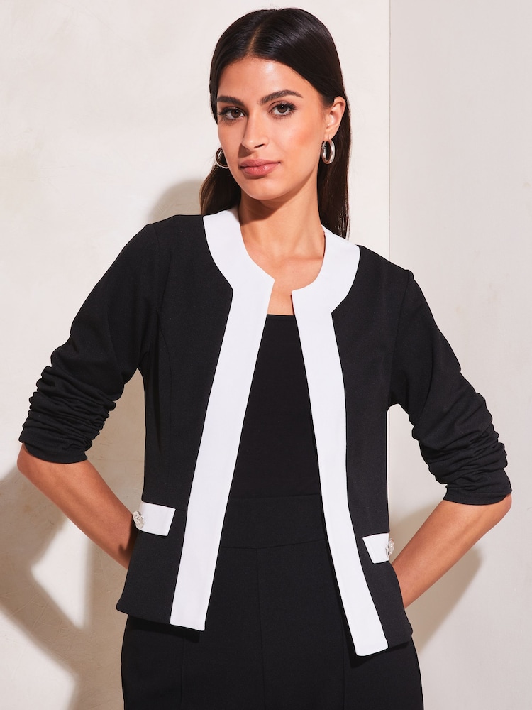 Lipsy Black Tipped Cropped Long Sleeve Blazer - Image 1 of 4