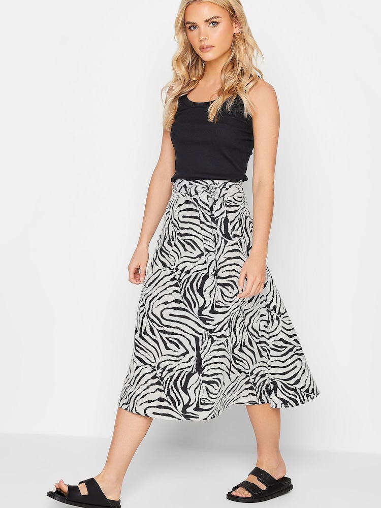 PixieGirl Petite Black Zebra Belted Midi Skirt - Image 2 of 2 PixieGirl Petite Black Zebra Belted Midi Skirt - Image 2 of 2