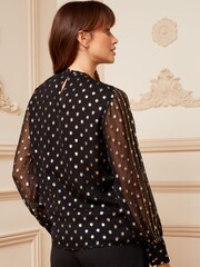 Love & Roses Black Metallic Chiffon High Neck Embellished Blouse - Image 3 of 4