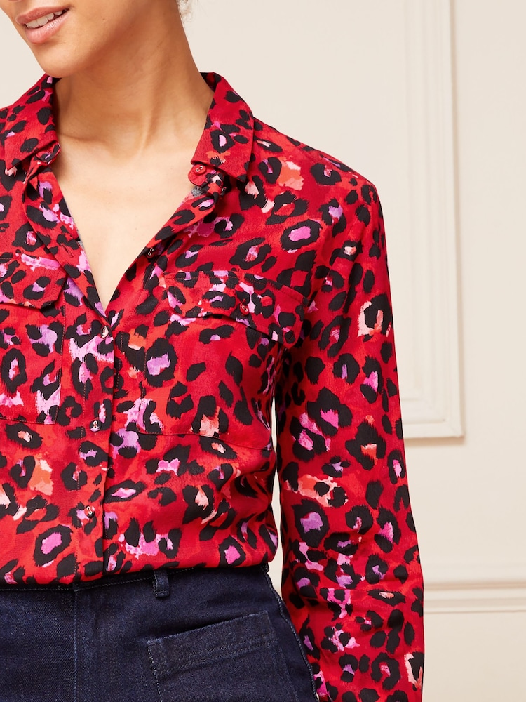 Love & Roses Red Patch Pocket Button Through Shirt - Image 2 of 4 Love & Roses Red Patch Pocket Button Through Shirt - Image 2 of 4