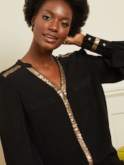 Love & Roses Black and Gold Sequin V Neck Long Sleeve Blouse - Image 2 of 4
