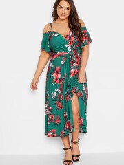 Yours Curve Green London Cold Shoulder Wrap Dress - Image 1 of 4
