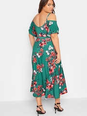 Yours Curve Green London Cold Shoulder Wrap Dress - Image 3 of 4