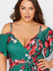 Yours Curve Green London Cold Shoulder Wrap Dress - Image 4 of 4