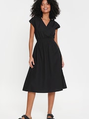 Threadbare Black Cotton Poplin Maxi Wrap Dress - Image 1 of 4