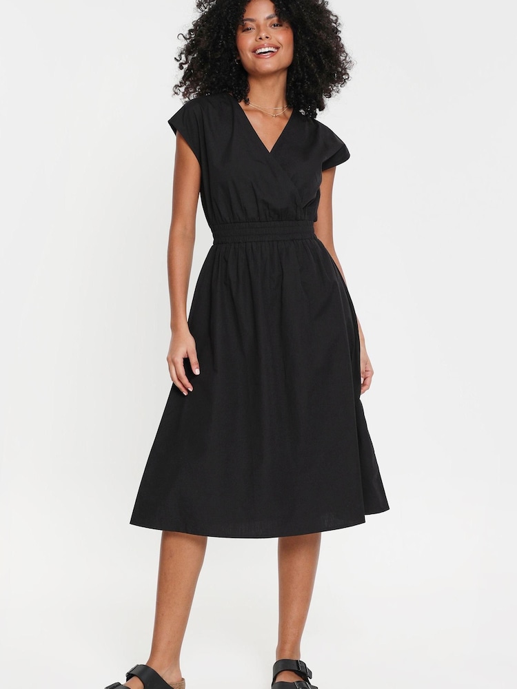 Threadbare Black Cotton Poplin Maxi Wrap Dress - Image 1 of 4