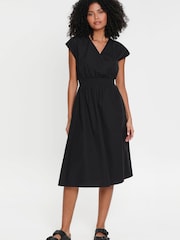 Threadbare Black Cotton Poplin Maxi Wrap Dress - Image 3 of 4